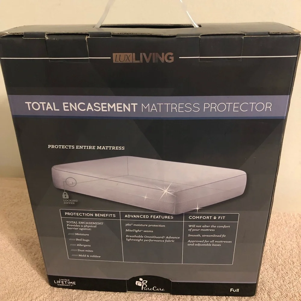 Lux Living Pure Care Total Encasement Mattress Cover Full Size Waterproof NIP